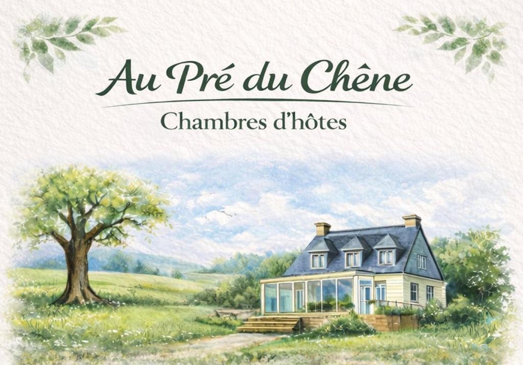 a painting of a house in a field at Au Pré du Chêne in Le Faouët