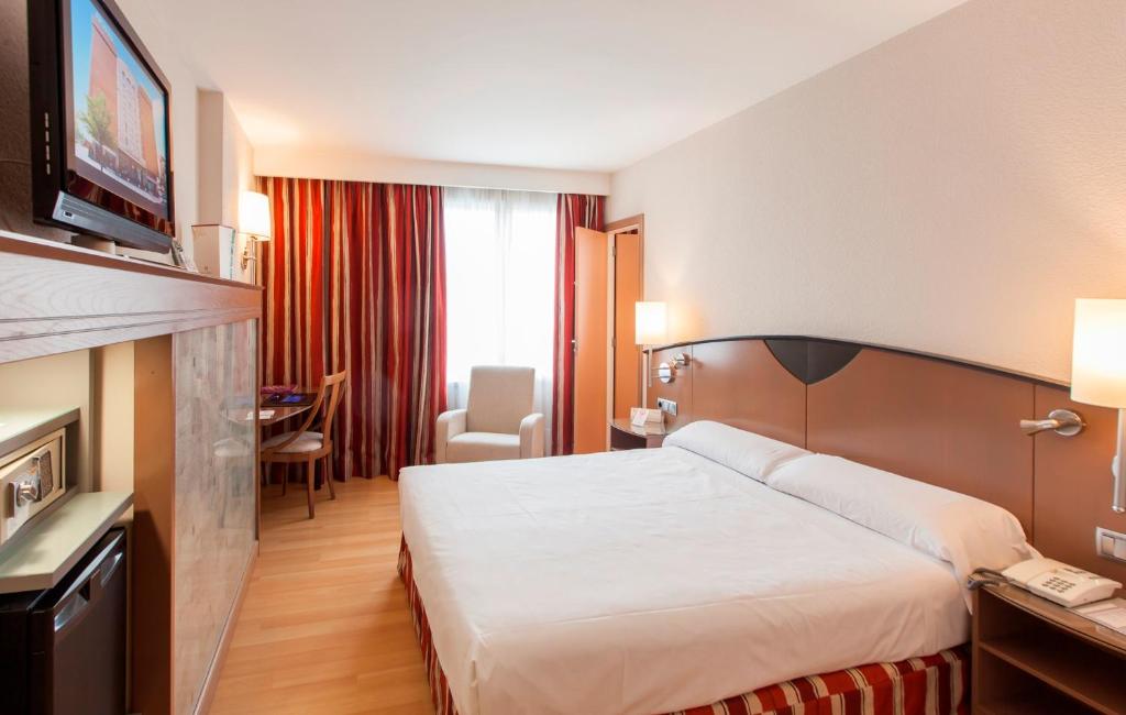 
a hotel room with a bed and a television at Hotel Albret in Pamplona
