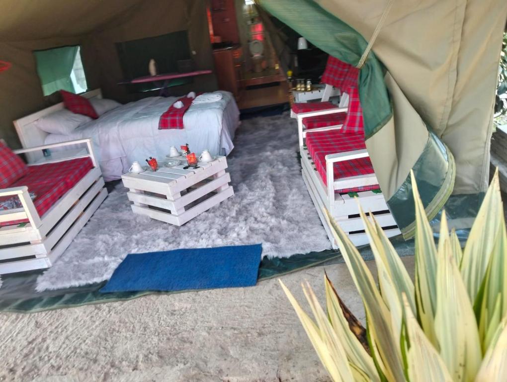 a bedroom with a bed and a tent at Destiny Paradise in Amagoro
