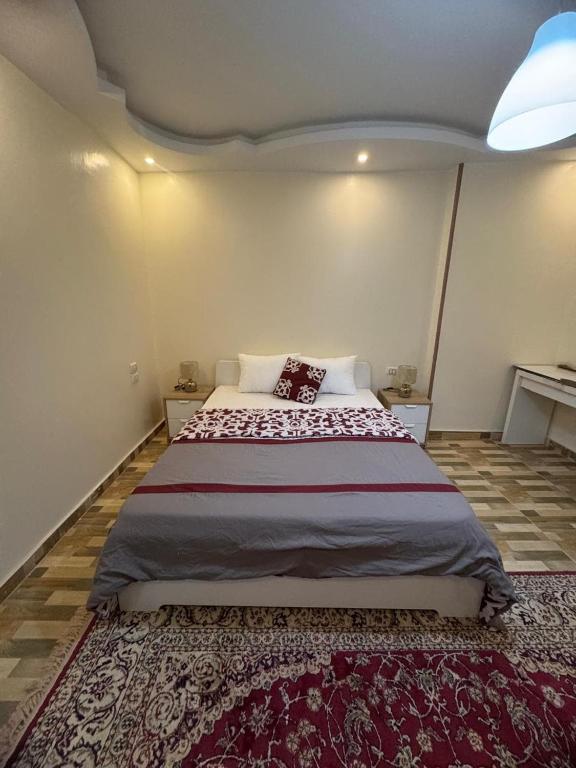 a bedroom with a large bed with a rug at Giza - faisal in Cairo