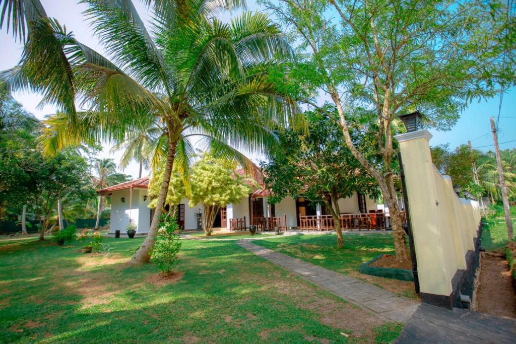 a house with a palm tree in the yard at Villa Silent Harbour in Bentota