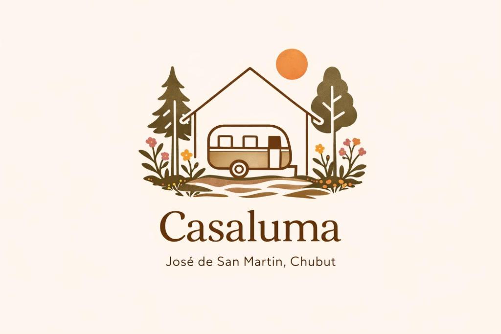 a logo for a camping site with a camper in the forest at Casaluma in Jose De San Martin