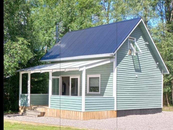 a small blue house with a blue roof at Fritidshus Hammare Hagfors in Hagfors