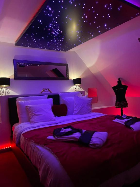 a bedroom with a bed with a starry ceiling at Étoiles et Désirs in Kermaria-Sulard