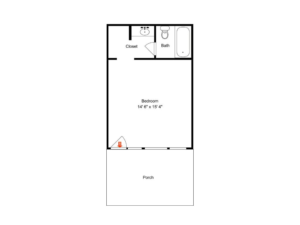 a floor plan of a tiny house with a bathroom at Laguna Reef #119 - Simpatico in Rockport