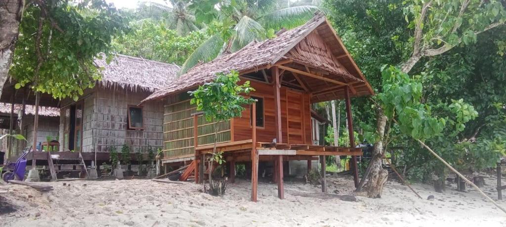 a small wooden house in the middle of a forest at Napoleon Homestay Raja Ampat in Poelau Mansoear
