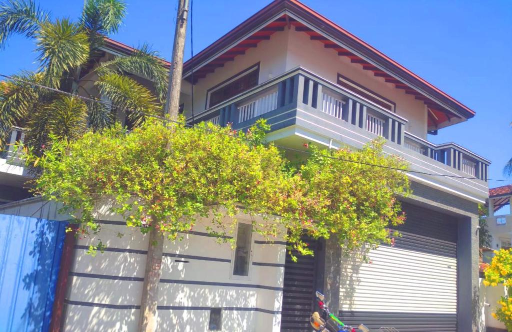 a house with a palm tree in front of it at Negombo New Villa in Negombo