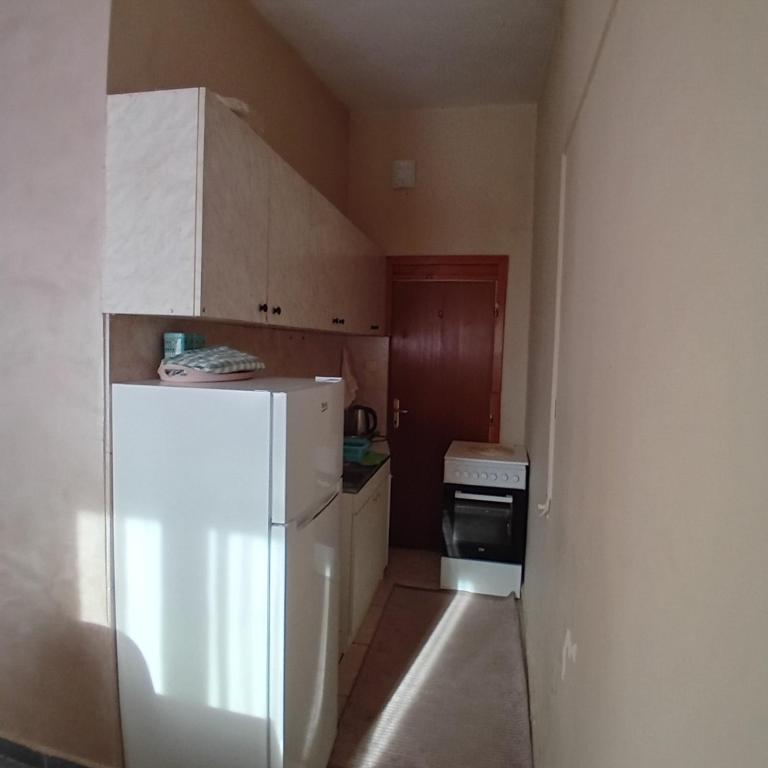 a small kitchen with a refrigerator and a stove at Podgorica apartment in Podgorica