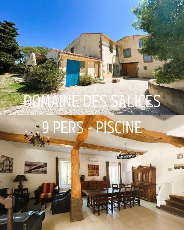 a collage of two pictures of a house at Domaine Les Salices in Azille