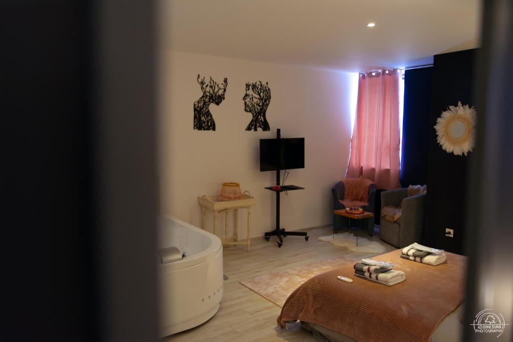 a living room with a large tub in a room at Le Cocon Love Room & Spa in Nancy