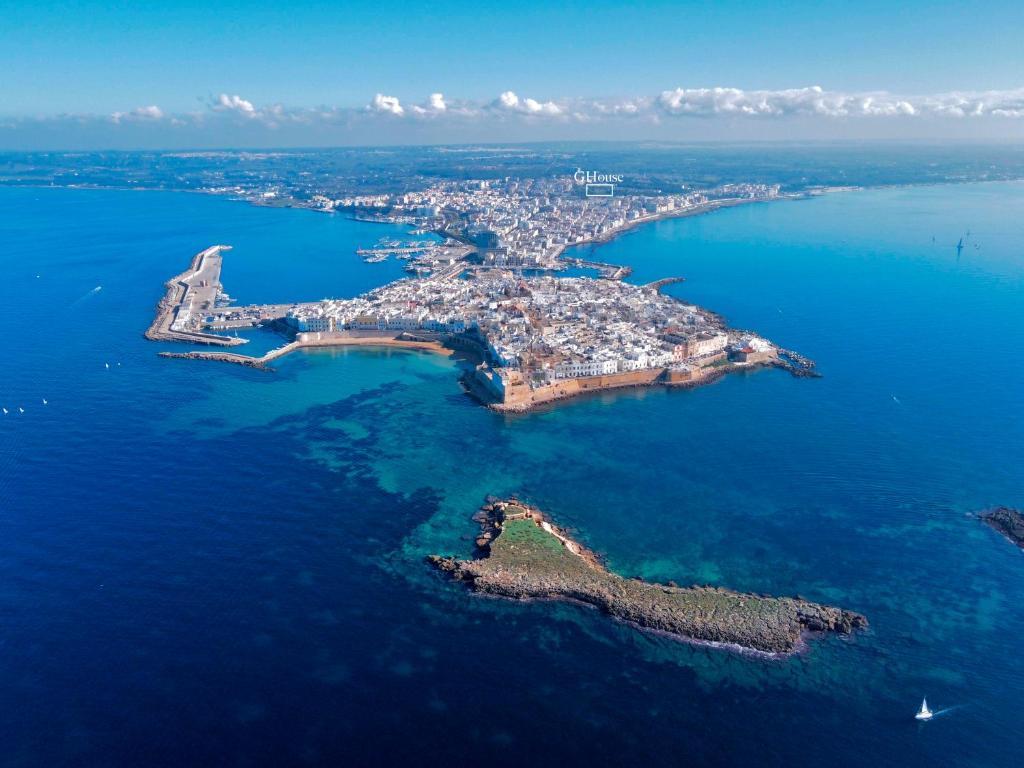 an aerial view of an island in the water at GHouse in Gallipoli