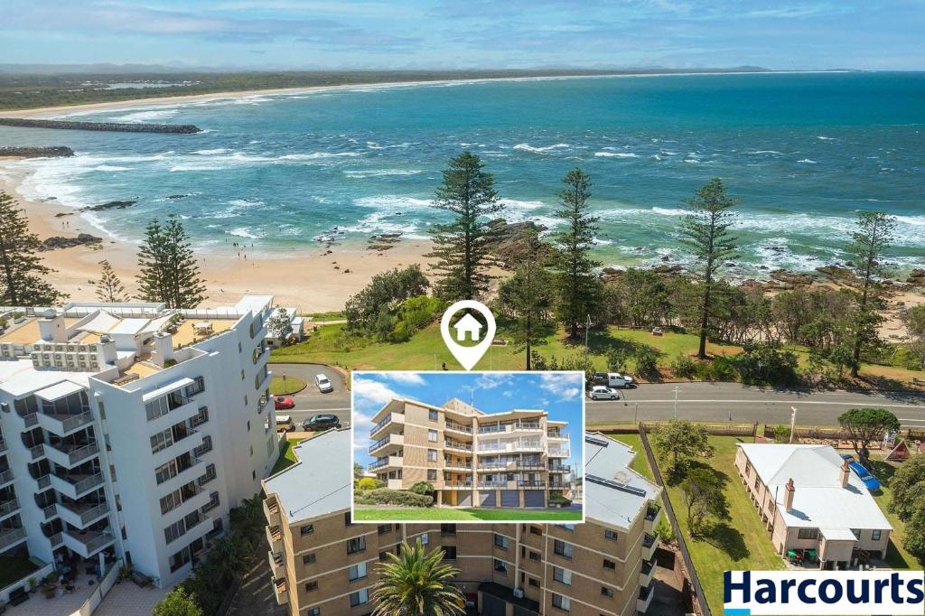 an aerial view of a beach with buildings and the ocean at Beachside Bliss in Port Macquarie