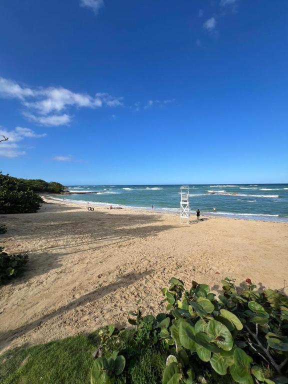 a view of a beach with people in the water at Bijoc 01 Apartment in San Felipe de Puerto Plata