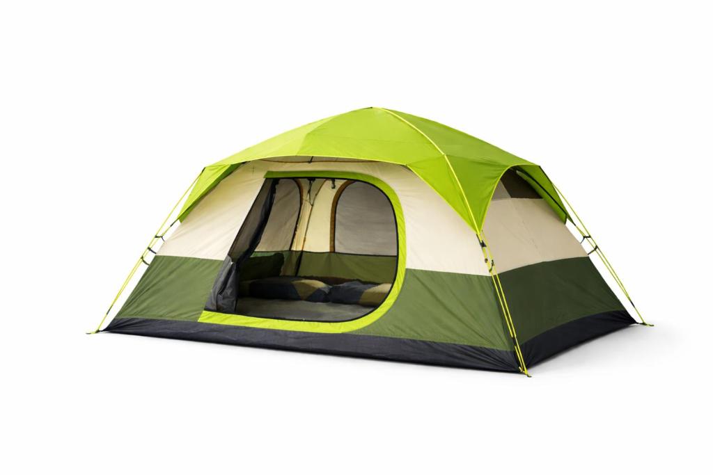 a green and white tent on a white background at Skyline Tent in Padangluar