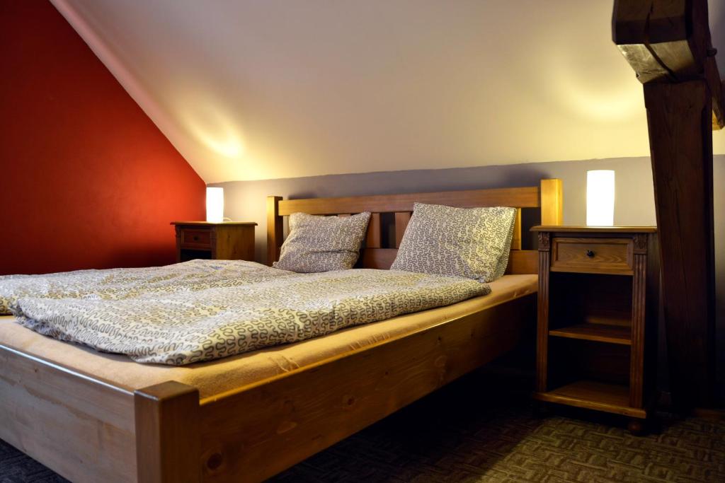 Postel nebo postele na pokoji v ubytování Apartmány u Honzy