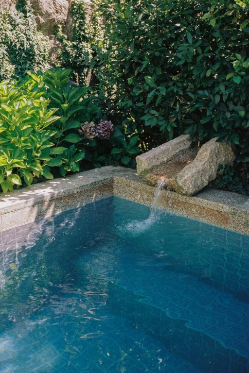 a swimming pool with a fountain in a yard at Vandoma Serviced Apartments in Porto