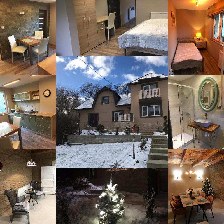 a collage of pictures of a house at Apartmány Za Zvončekom in Vydrná