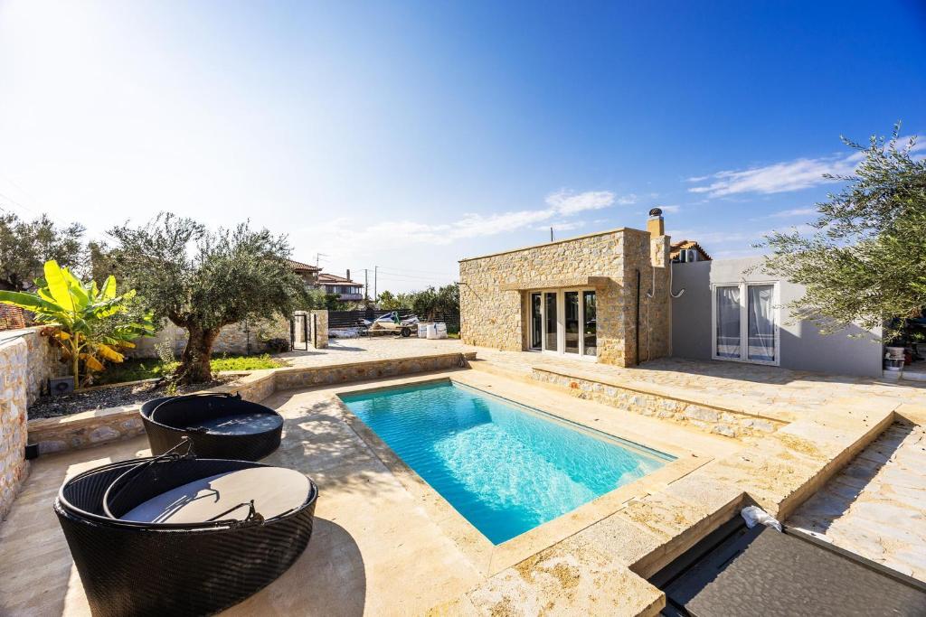 a swimming pool in the backyard of a house at Villa Omega in Lévktron