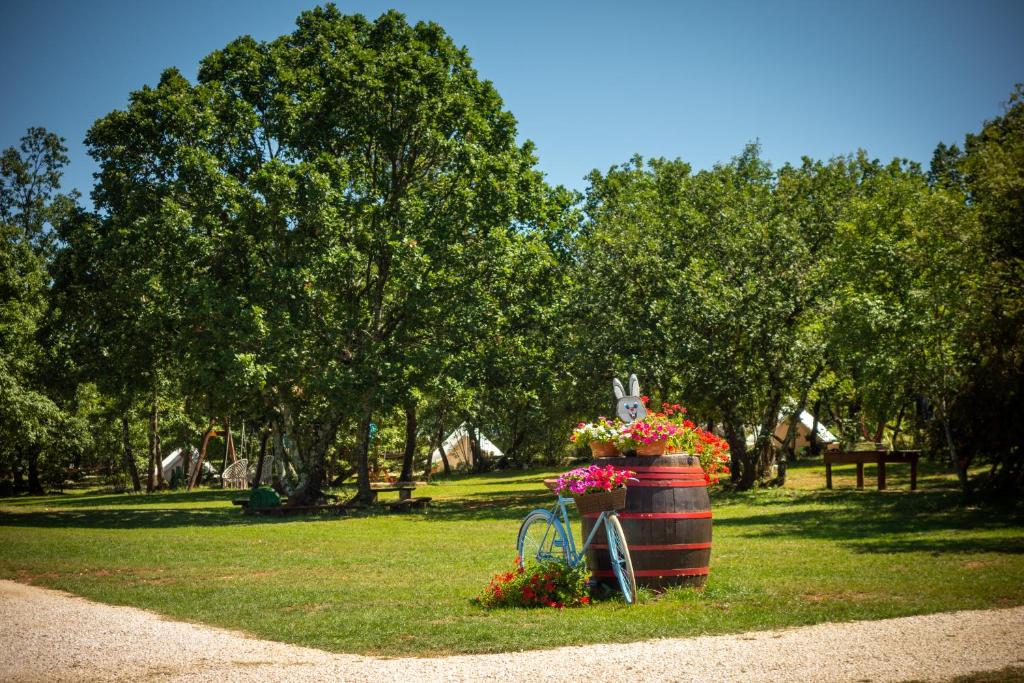 a garden with a bike with flowers in a park at Camping Freedom Istria Pitches in Foli