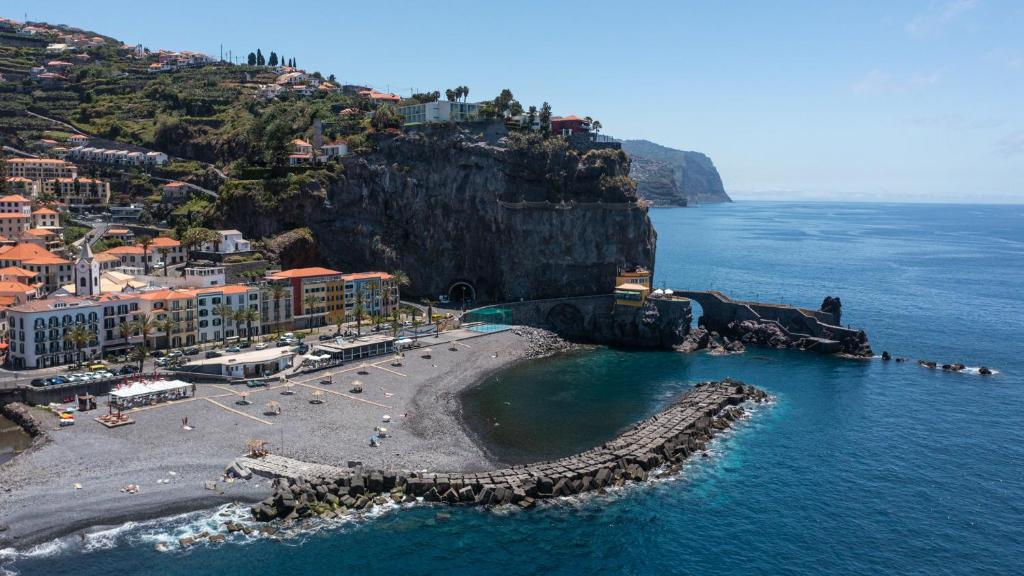 an aerial view of a beach near the ocean at Isabel Apartment by Holiday Rental Madeira in Ribeira Brava