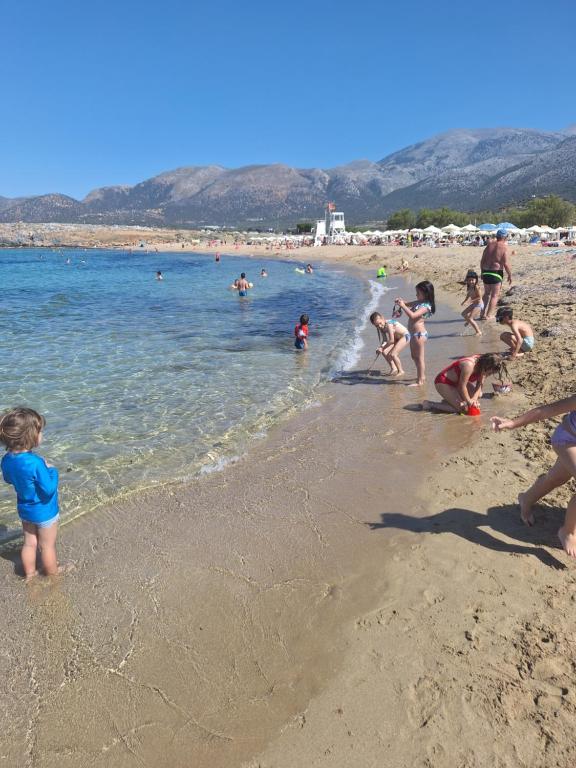 a group of children playing on the beach at Olympus Studios & Bungalows in Malia