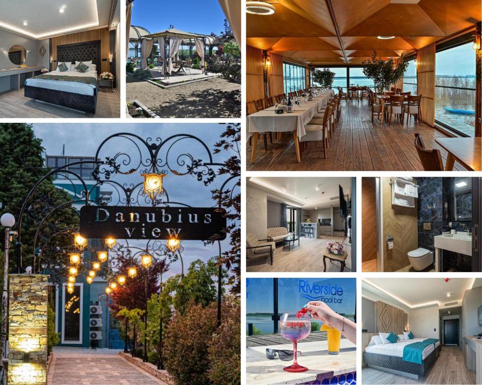 a collage of photos of a restaurant and a hotel at Danubius View - Luxury Hotel and Hall in Kozloduy