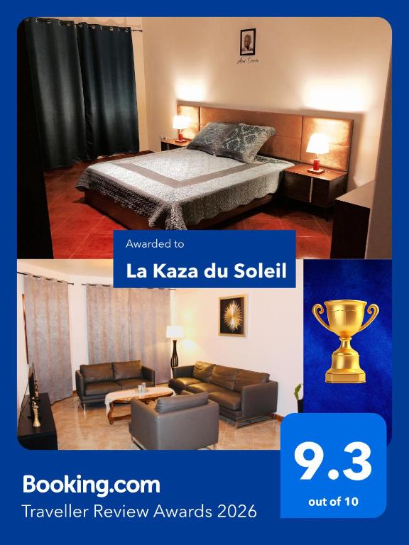 a hotel room with a bed and a couch at La Kaza du Soleil in Tarrafal