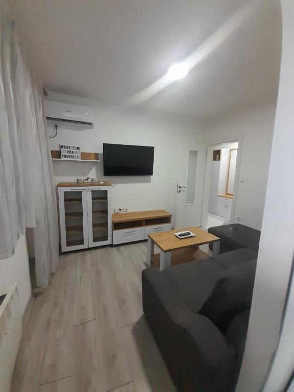 a living room with a couch and a flat screen tv at Jagoda stan na dan in Prijedor