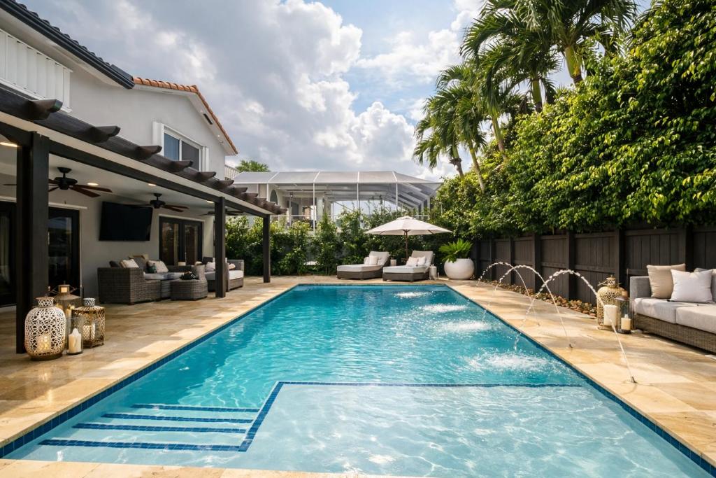 a swimming pool in the backyard of a house at Villa Miami Lakes in Hialeah