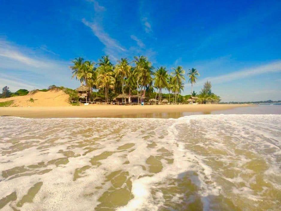 a view of a beach with palm trees and the ocean at Upali Beach Surf Resort in Nikawatawana