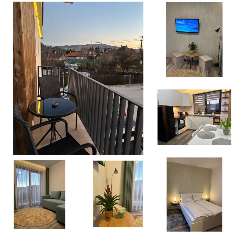 a collage of four pictures of a apartment at Anka apartman in Sovata