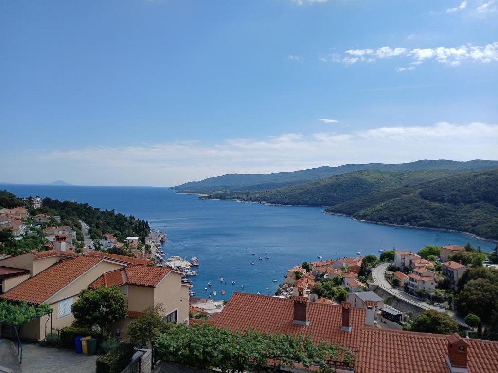 a view of a town and a lake at RED House Rabac in Rabac