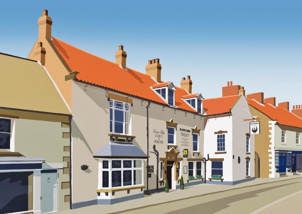 a rendering of a row of houses on a street at The Black Swan Inn in Pickering