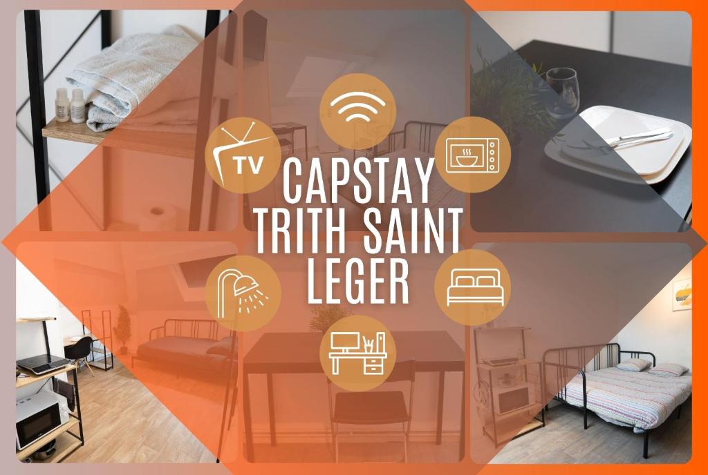 a room with yellow and orange signs on a wall at Capstay - Trith Netflix in Trith-Saint-Léger