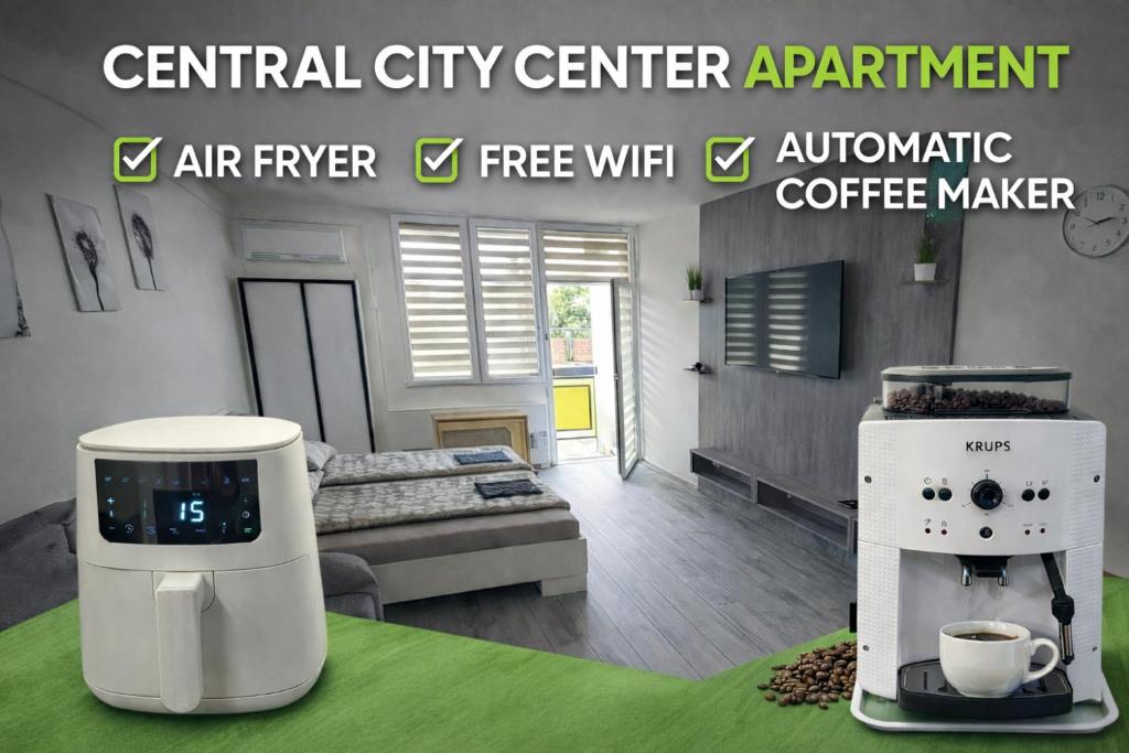 a virtual city center apartment with an automatic coffee maker at White Harmony Apartment in Debrecen