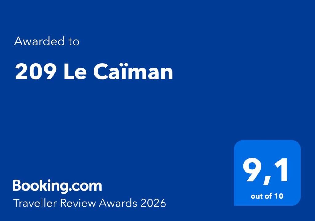 a blue screen with the text awarded to le caliam at 209 Le Caïman in Quebec City