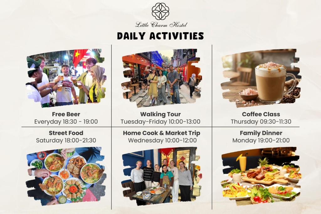 a flyer for a charity event with food and drinks at Little Charm Hanoi Hostel in Hanoi
