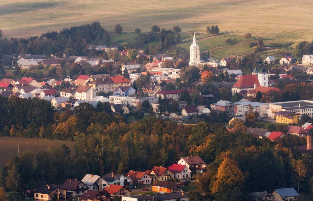 Nespecifikovaný výhled na destinaci Bardejovské Kúpele nebo výhled na město při pohledu z penzionu
