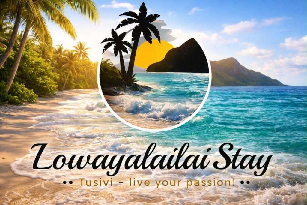 a picture of a tropical beach with palm trees at LOwayalailaiSTAY in Wayasewa Island