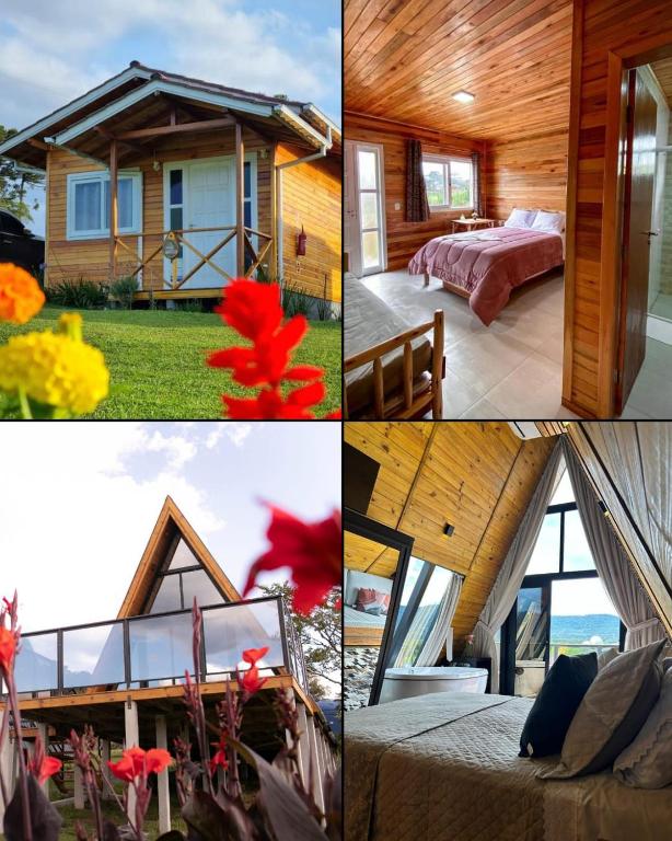 a collage of pictures of a house with a room at Pousada Flor do Campestre in Urubici