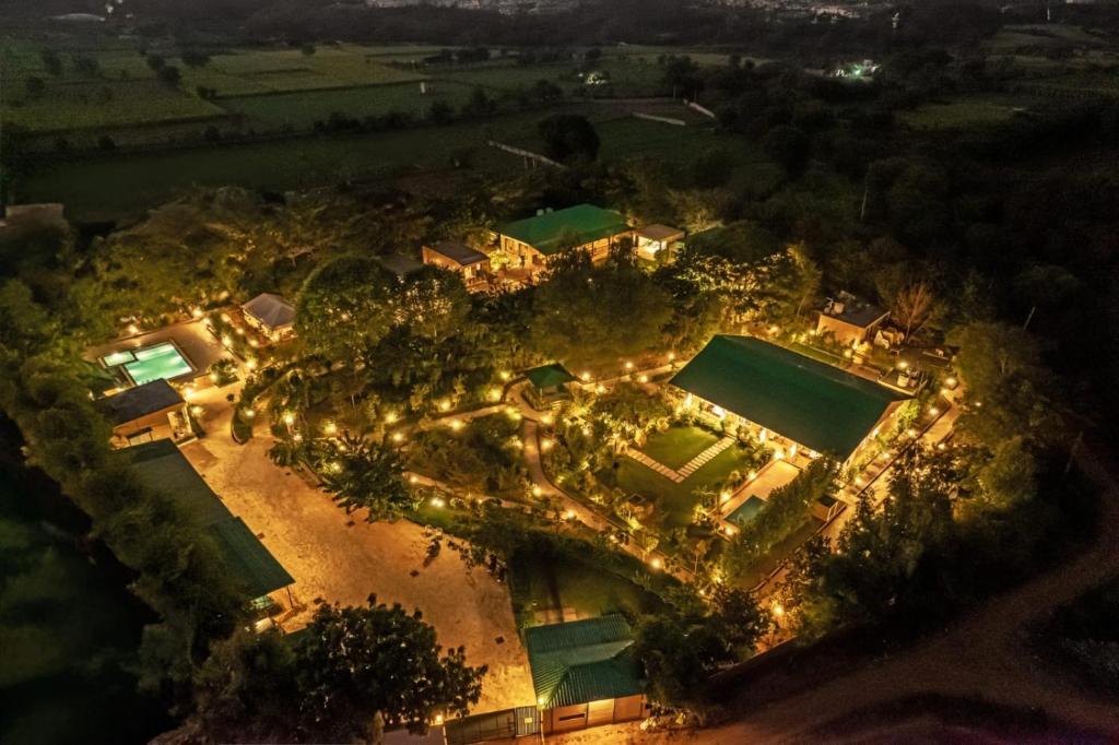 an overhead view of a house with lights at Tiger Woods Ranthambore in Sawāi Mādhopur