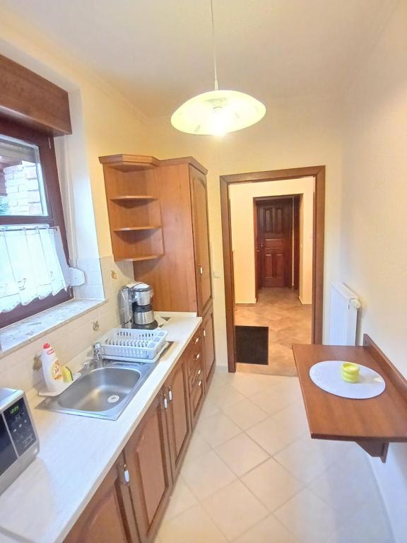 a kitchen with a sink and a counter top at Mami Apartman in Zalakaros