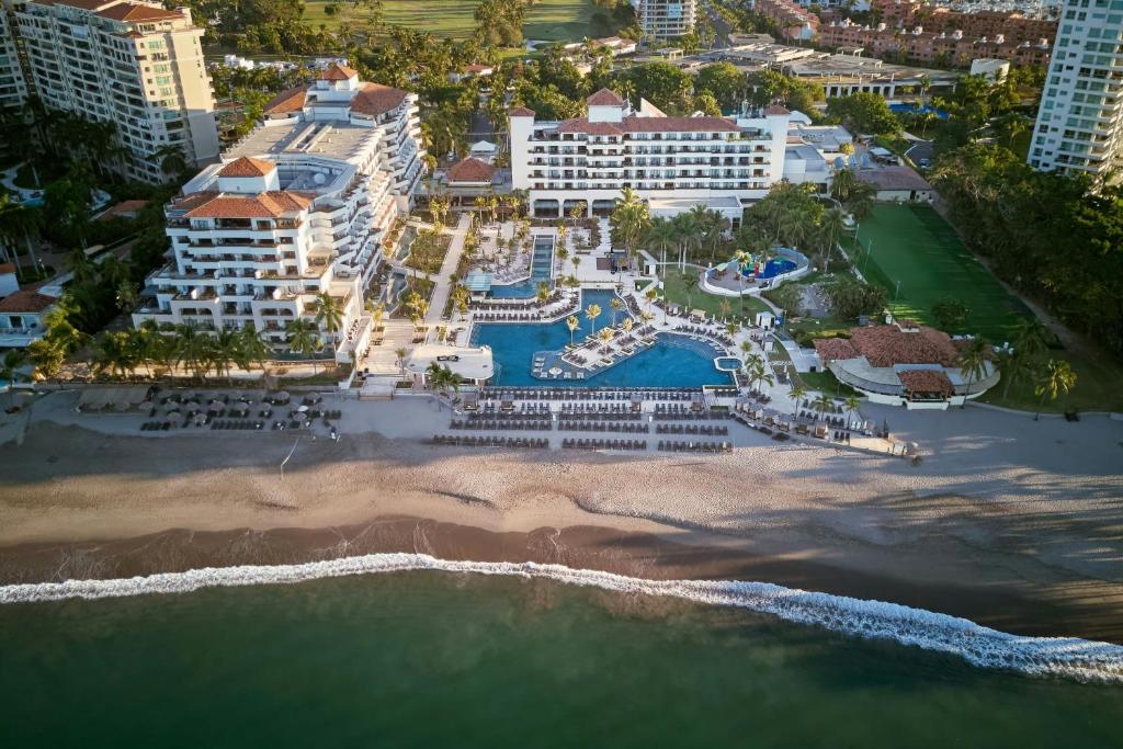 an aerial view of a resort on the beach at Marriott Puerto Vallarta Resort & Spa in Puerto Vallarta