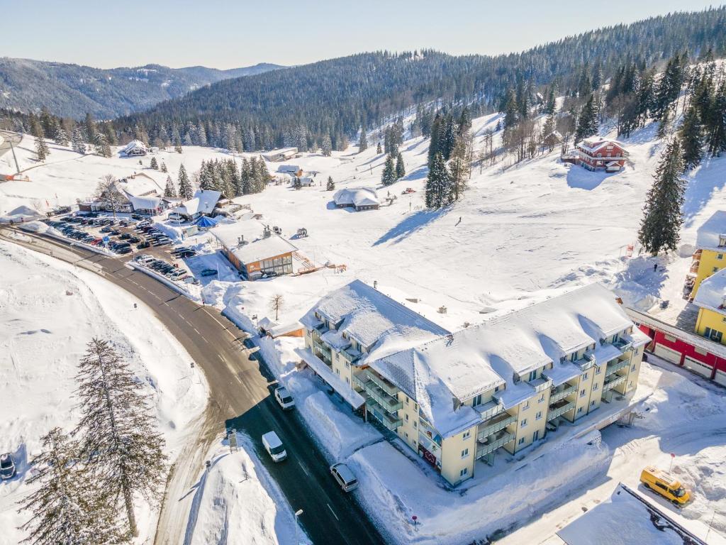 an aerial view of a resort in the snow at Apartment 117 in Feldberg