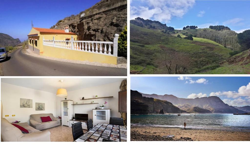 a collage of photos with a house and mountains at casa La cabaña Villa Palomino in Gáldar