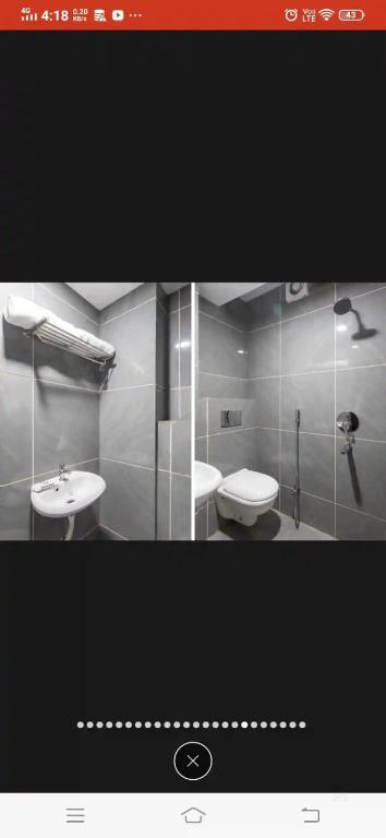 two pictures of a bathroom with a sink and a toilet at Samarth guest house in Indore