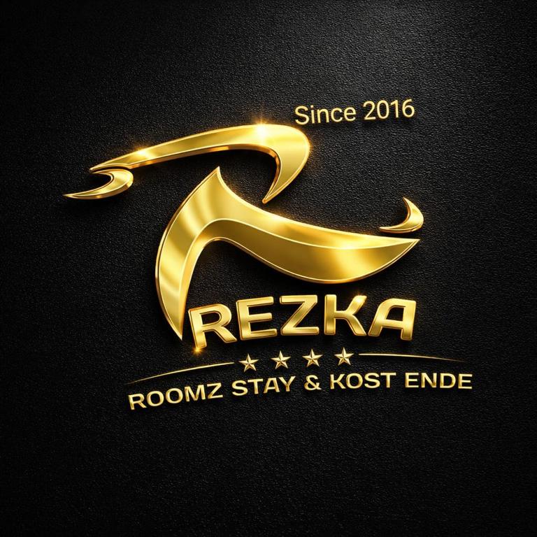 a gold logo for a roma stay and host endowment at Rezka Roomz Syari'ah in Ende