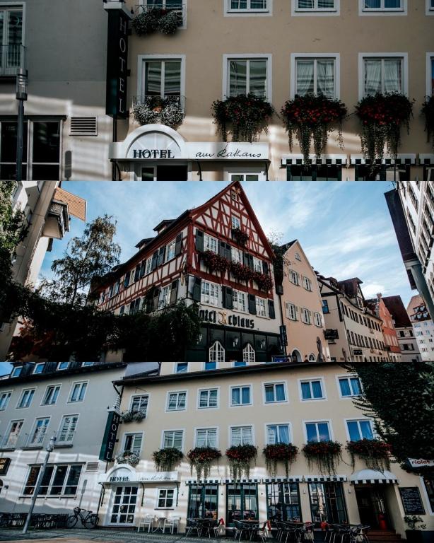a collage of photos of a building at Boutique Hotel am Rathaus - Reblaus in Ulm