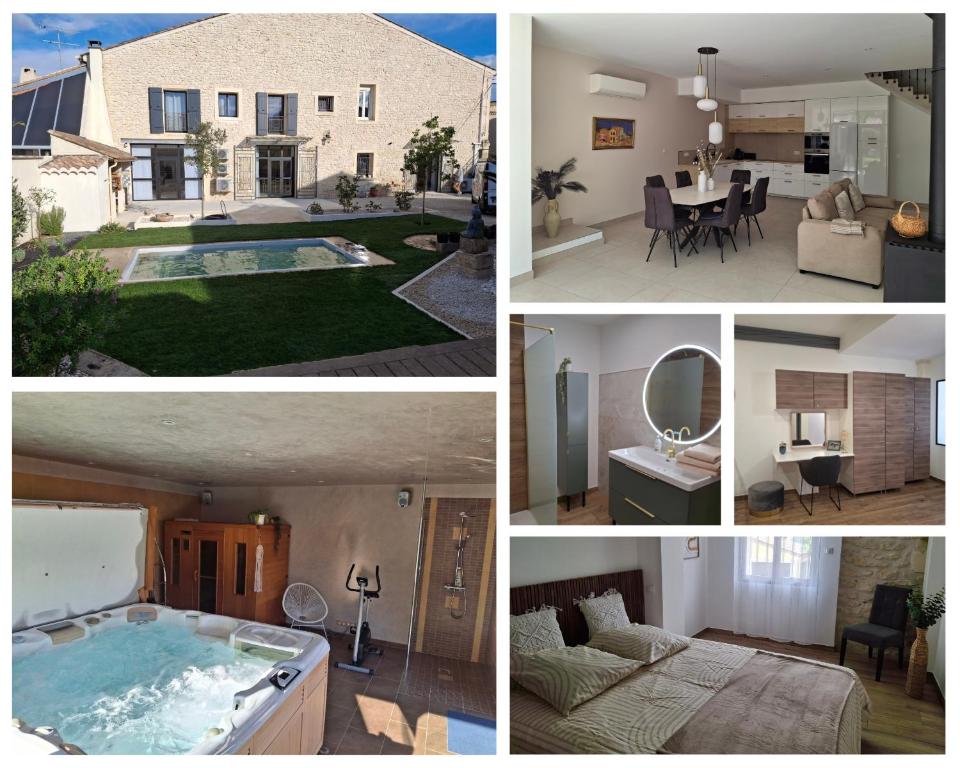 a collage of photos of a home and a house at Camargue - escapade romantique - jacuzzi privatif in Saint-Gilles