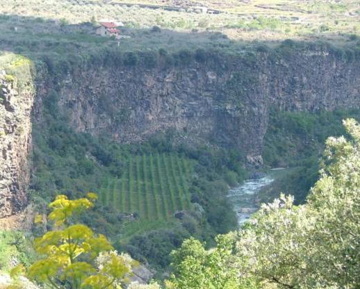 een uitzicht op een vallei met een rivier en een berg bij Cuntarati - Nature Tourism Simeto Etna in Bronte